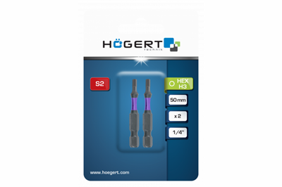 HOEGERT Биты ударные HEX 3, 50 мм, сталь S2,  2 шт. - фото 18554
