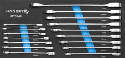 Набор  рожково-накидных ключей с трещоткой 16шт. HT1R006-HT1R021  HOEGERT - фото 5940