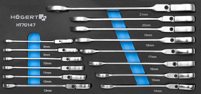 Набор  рожково-накидных ключей с трещоткой и шарниром 14шт. HT1R048-HT1R061  HOEGERT - фото 5941