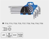 HOEGERT Набор Г-образных экстра длинных ключей TORX CrV,, 9 шт.