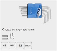 HOEGERT Набор шестигранных Г-образных ключей 1,5-10 мм, S2, 9 шт.